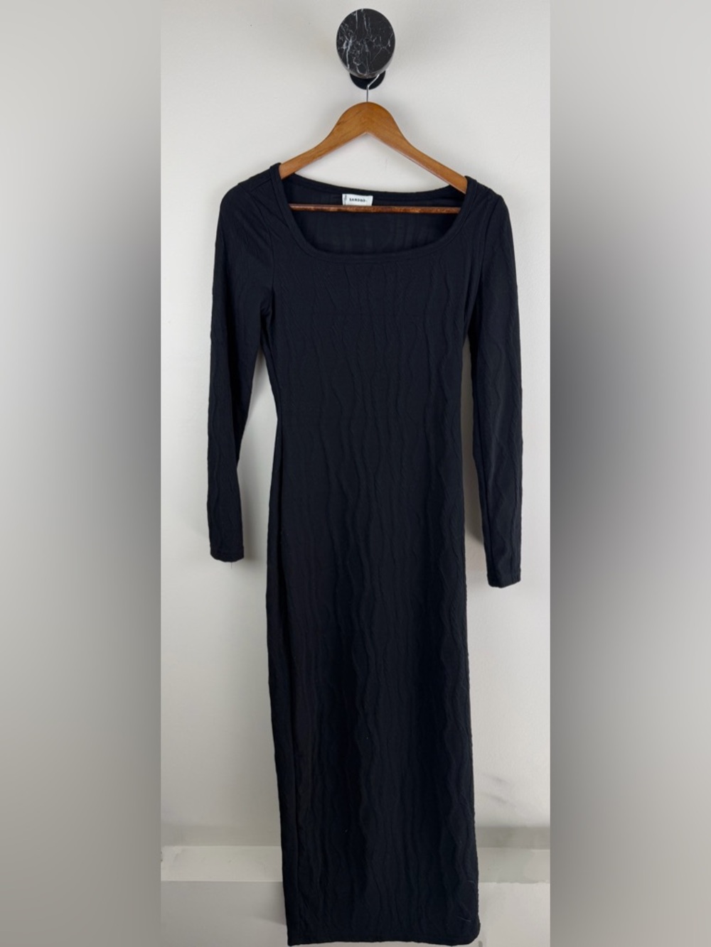 Sandro Black Long-Sleeve Scoop Neck Maxi Dress